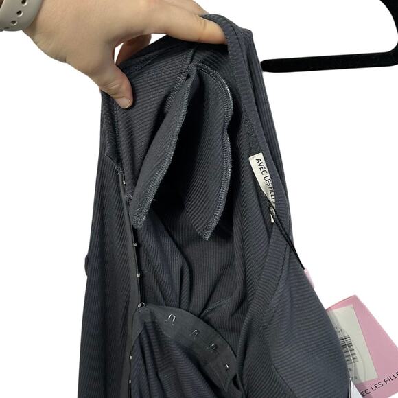 Avec Les Filles Ribbed Sheath Mini Dress NWT Sz L Charcoal 80s Vintage Style - Picture 5 of 6